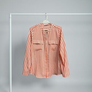 Orange and White Striped Button-Up Shirt
